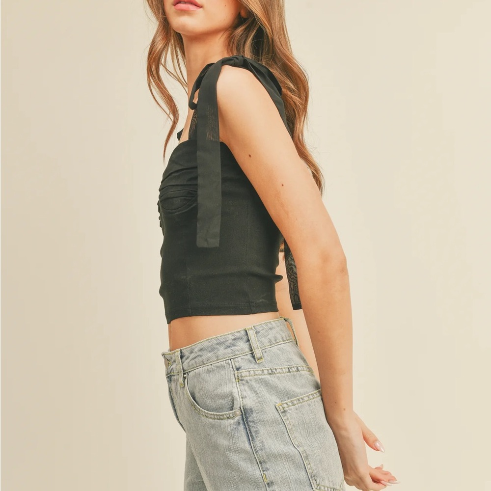 SALT + CO. - Top No. 11, Bow Tie Strap Cropped Corset Top in Black (NWT) - Picture 3 of 5